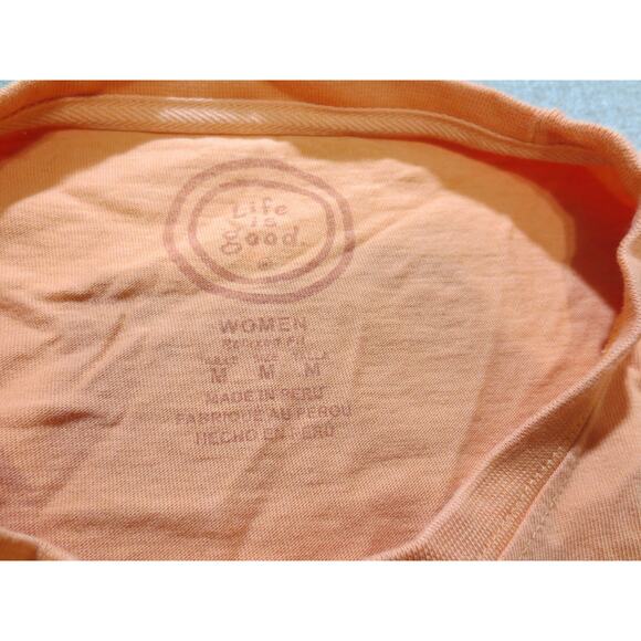 Life is Good Womens Shirt Meidum Orange Tee Short Sleeve Tree Butterfly - Picture 3 of 7